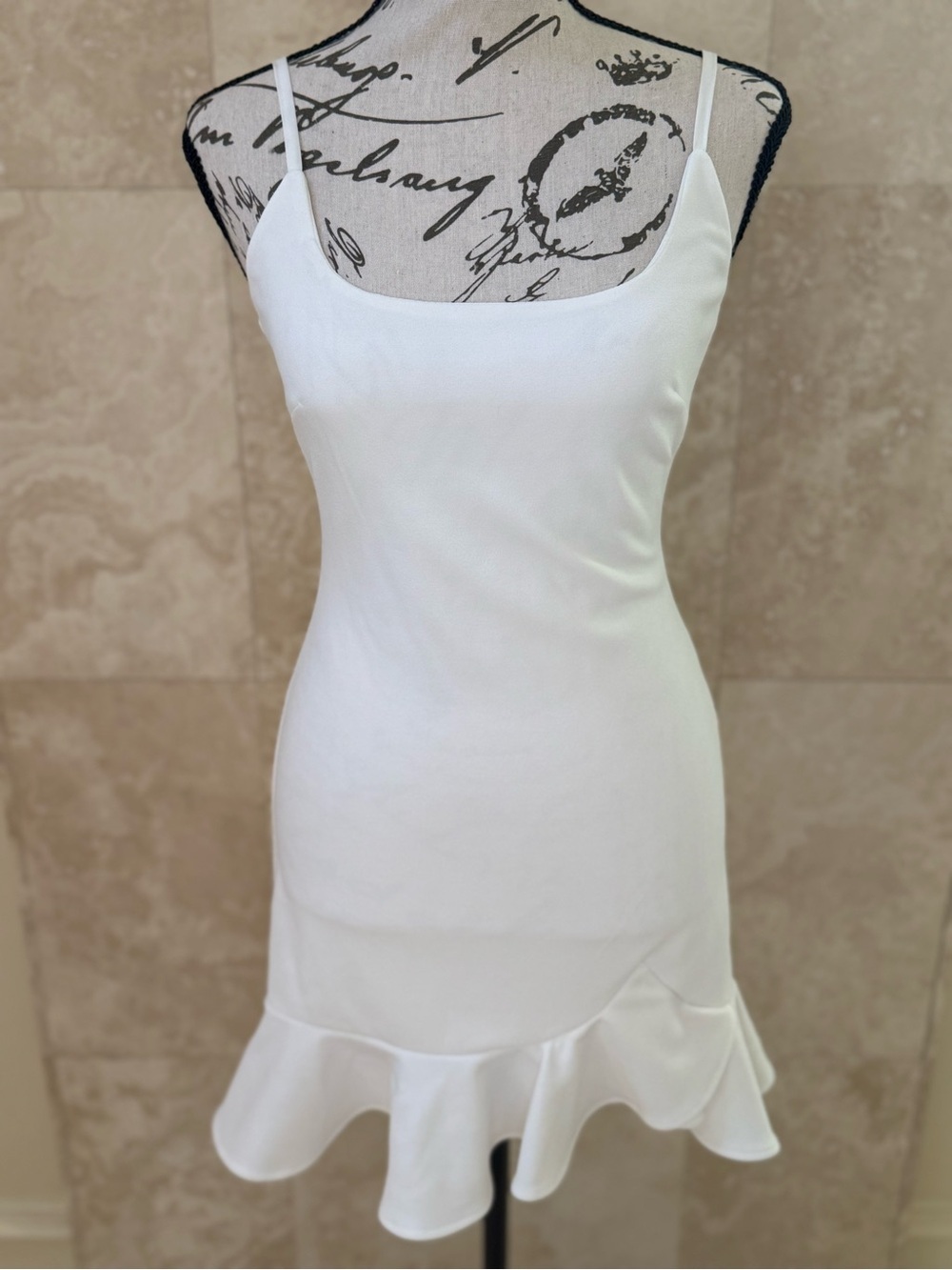 Saints + Secrets White Ruffle Hem Spaghetti Strap Mini Dress Size S EUC